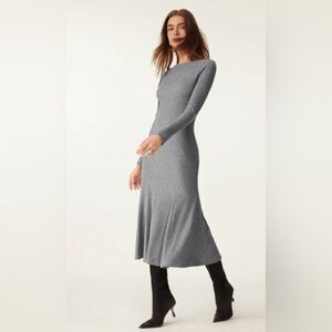 NWT OGL Boatneck Flare Midi Dress - Grey Size XS